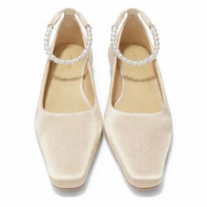 C Paravano Pearl Mary Jane Heels Satin Ivory Women 7.5 (38) Bridal Coquette Luxe